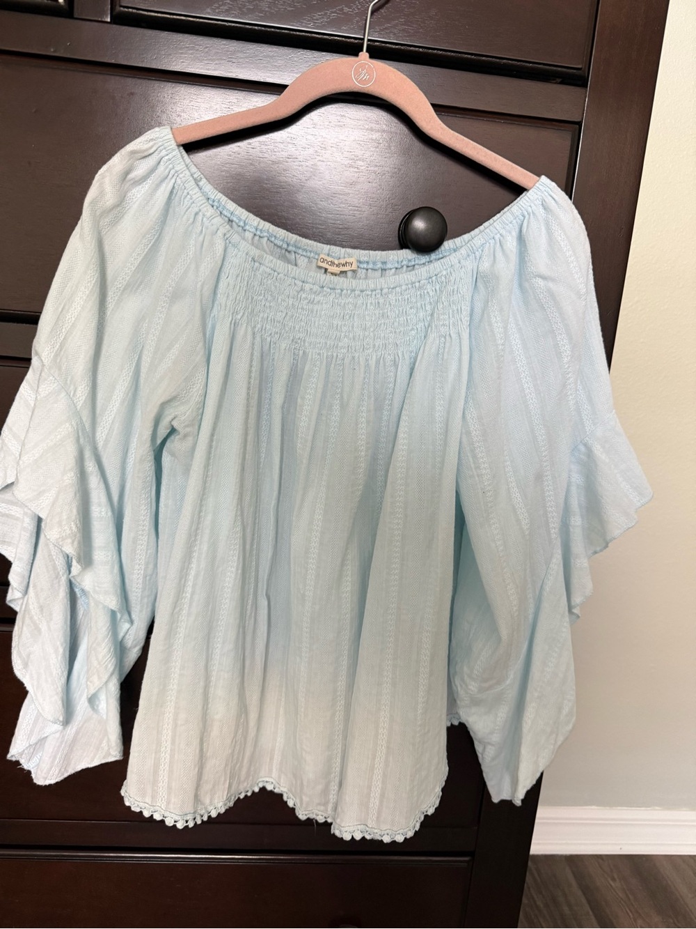 Light Blue Off-Shoulder Flutter Sleeve Women's Top